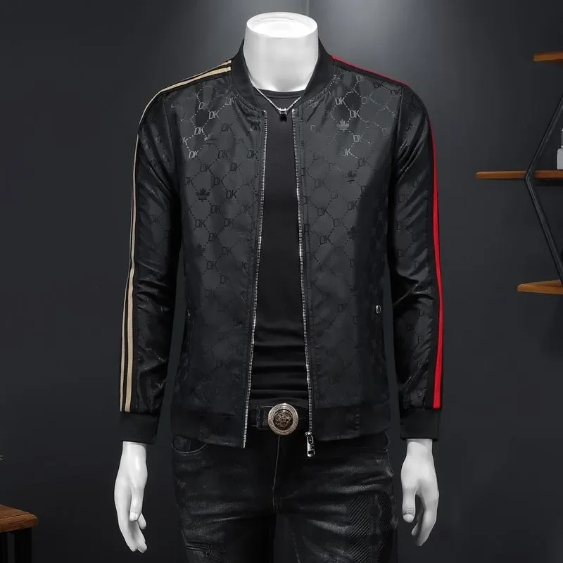 Light Luxury High-Grade Jacquard Jacket Men's Versatile Handsome Stripes Outwear Spring Autumn Male Large Size Slim Fit Outcoat 3