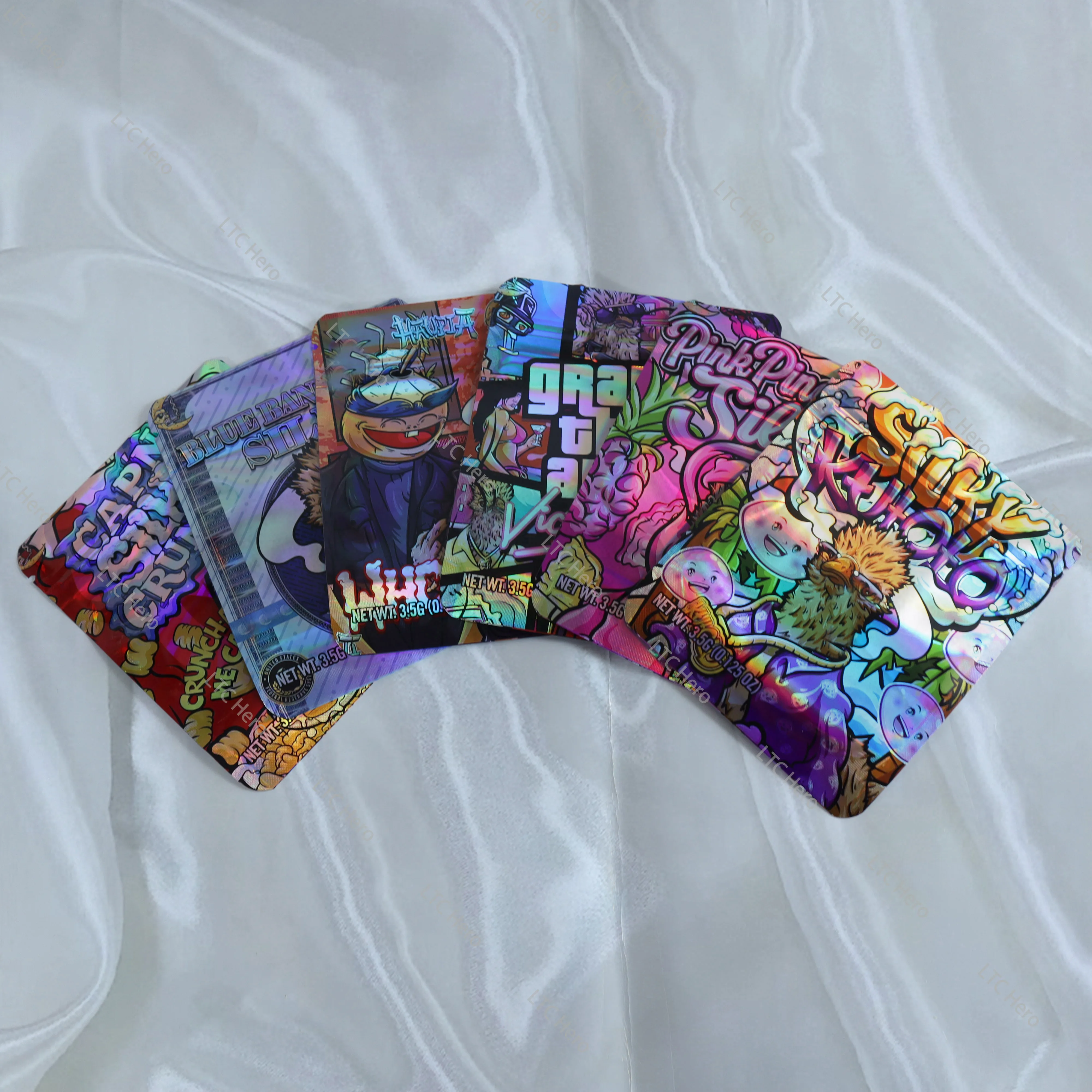 100pcs Mixed Pattern Mylar Resealable Bags - Laser Shaped Grass Storage and Plastic Packaging Bags