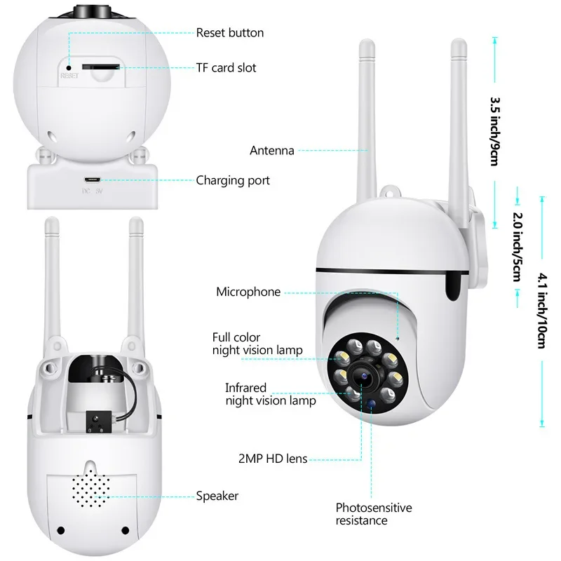 풀 컬러 야간 투시경 보안 카메라, 4 배 디지털 줌 무선 카메라, 5G PTZ IP 카메라, 1620P HD 와이파이 감시 카메라, 3MP