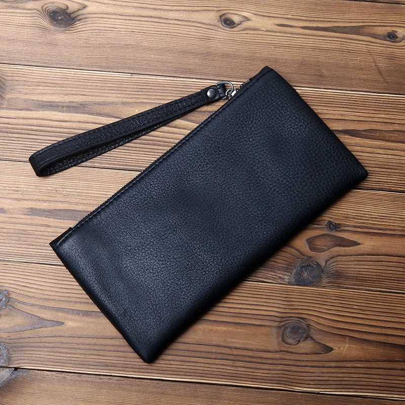 Leather Men's Wallet Natural Cowhide Clutch Bag Long Bank Card Bag Large Capacity Coin Purse Casual Men's Mobile Phone Bag NZPJ