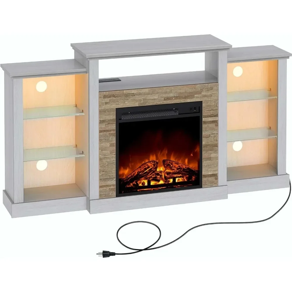 Fireplace TV Stand with LED Lights and Power Outlets, TV Console for 32" 43" 50" 55" 65", Entertainment Center with Ad 2