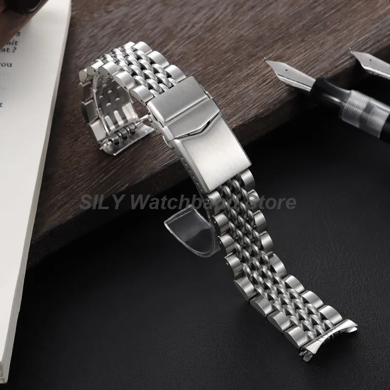 Stainless Steel Watchband with Screw Link and Straight/Curved End Strap – 20/22mm Bracelet