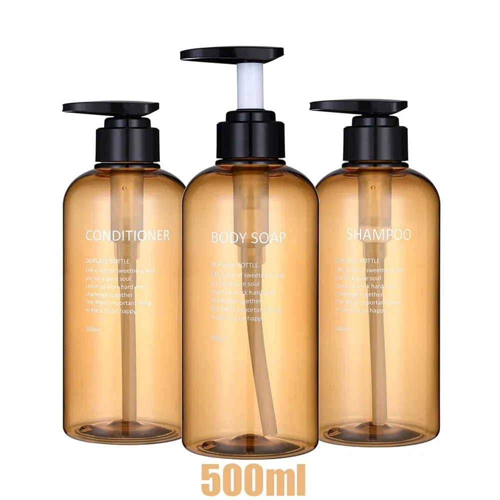 thumbnail image 1 of Dispensador de champú y acondicionador rellenable para gel de baño, juego de botellas de jabón con letras impresas, bomba de ducha, champú, 1 unidad, 3 unidades, 1 of 5