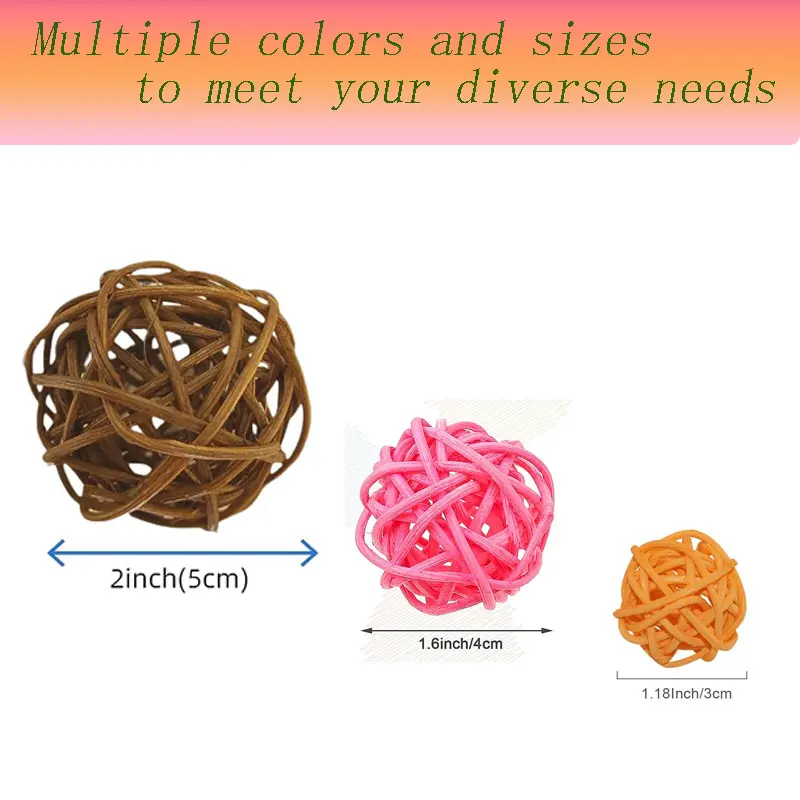 Hollow Ball Decoration Mirror Ball Decoration Multicolor Rattan Balls 10Pcs 3/5CM Vase Fillers Bird Toy Party Decor