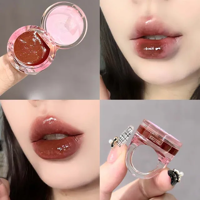 Lip Gloss Glitter con Anillo de Gato – Brillo de Labios Hidratante Rojo y Marrón