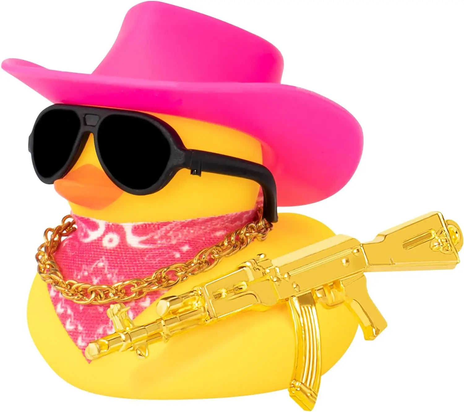 Cowboy Duck with Guns Car Dashboard Decorations Rubber Duck Car Ornaments with Cool Accessories Mini Swim Ring Sun Hat Sunglasse 5