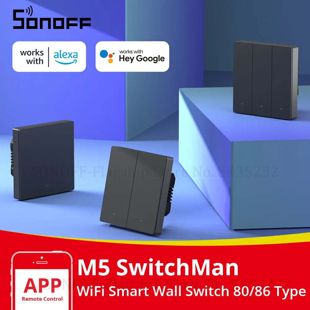 SONOFF M5 SwitchMan Smart Wall Switch 80/86 Type Push Button Switch 1/2/3 Gang Switch Frame Remote Control for Alexa Google Home