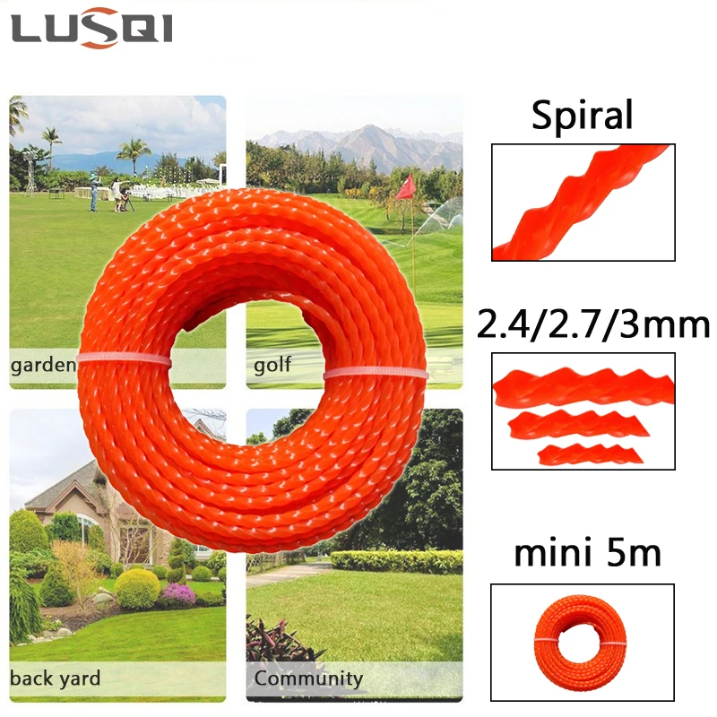 

LUSQI Grass Trimmer Line 5M*2.4/2.7/3.0mm Brush Cutter Nylon Spiral Mowing Rope Power Tools Accessories For Garden Crafts