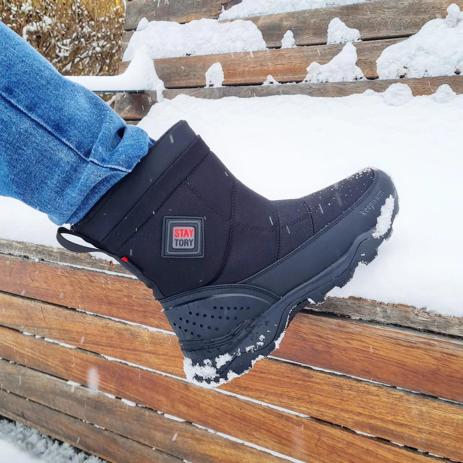 Men's Winter Shoes Plush Boots Platform Waterproof Leather Men Warm Snow Boots Non-Slip Men Walking Hiking Shoes Baasploa