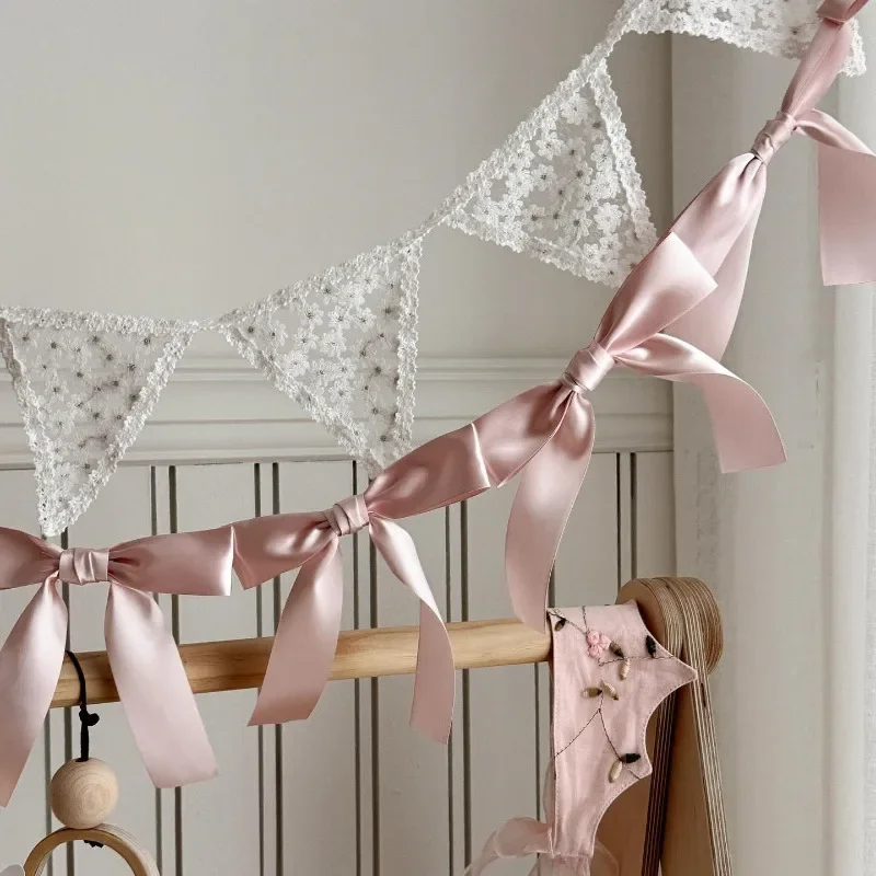 Satin Bow Handmade Webbing Hanging Garlands 1.8M Birthday Wedding Party Girl Room Decorations