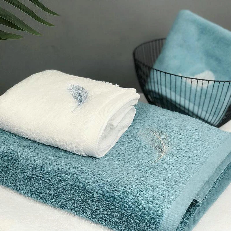 

100%Cotton Strong Absorbency Thicken Embroidered Feather Pattern Dobby Top 5 Star Hotel Bath Towl Bath Mat Face Towel