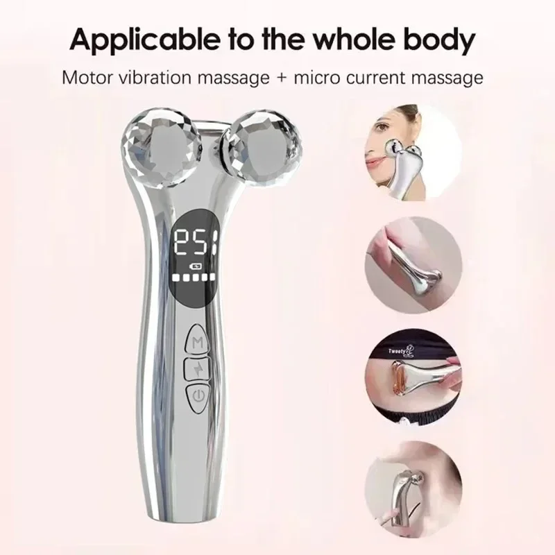 Electric Facial Micro-current Beauty Instrument LED Display Face Lift Roller Massager Skin Tighten Massage Beauty Devices