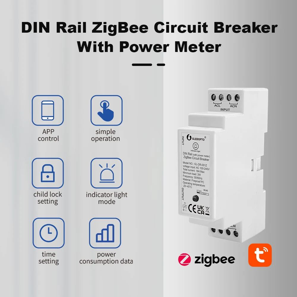 

Автоматический выключатель GLEDOPTO ZigBee на Din-рейку, 3,0 дюйма
