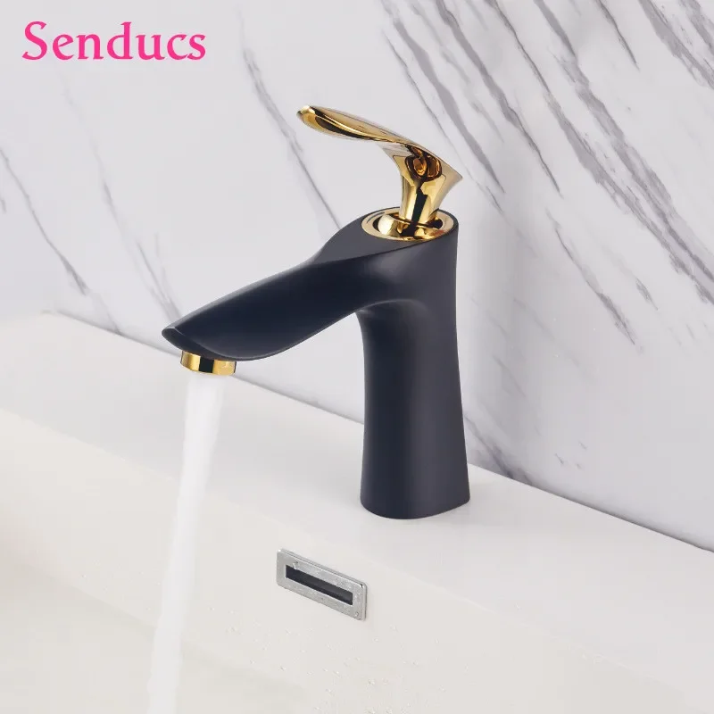 

Modern Brass Bathroom Basin Faucets Hot and Cold Single Handle Bathroom Sink Mixer Tap Ceramic Plate Spool Basin Faucets