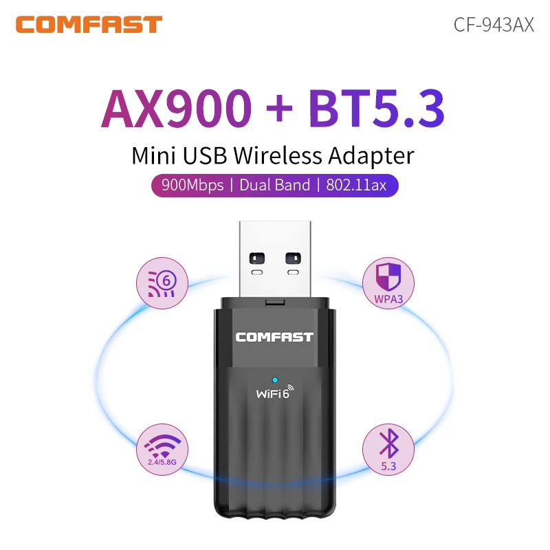 Comfast-usb Adaptador Wifi Dongle para Win10 Wpa3 Usb Bluetooth Ax900 2.4g 5ghz 900mbps Bt5.3 Wpa3