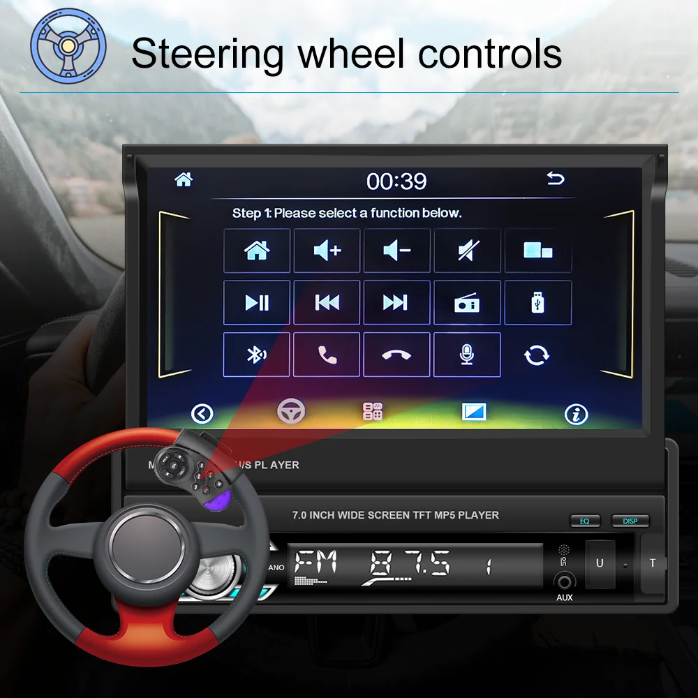 Podofo 1 din Car Radio Android Universal Multimedia Player Carplay 7