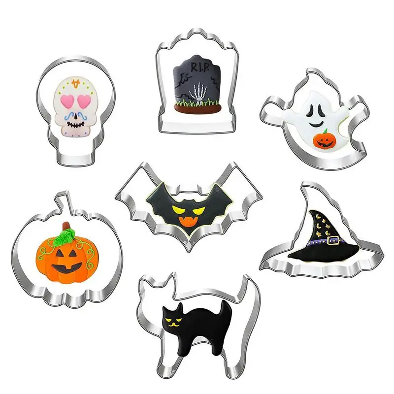 

Halloween Decor Cookie Molds Stainless Steel Cookie & Biscuit Cutters Reusable Halloween Fondant Cutters Halloween Food Party
