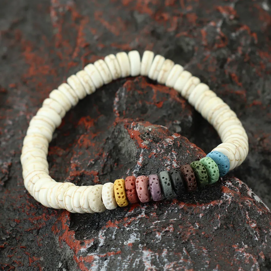 Handgemachtes natürliches Kokosnuss-Perlenarmband für Männer und Frauen, Hämatit-Heilarmband, Meditation, Chakra-Armband, Lava-Perlenschmuck, Pulseria