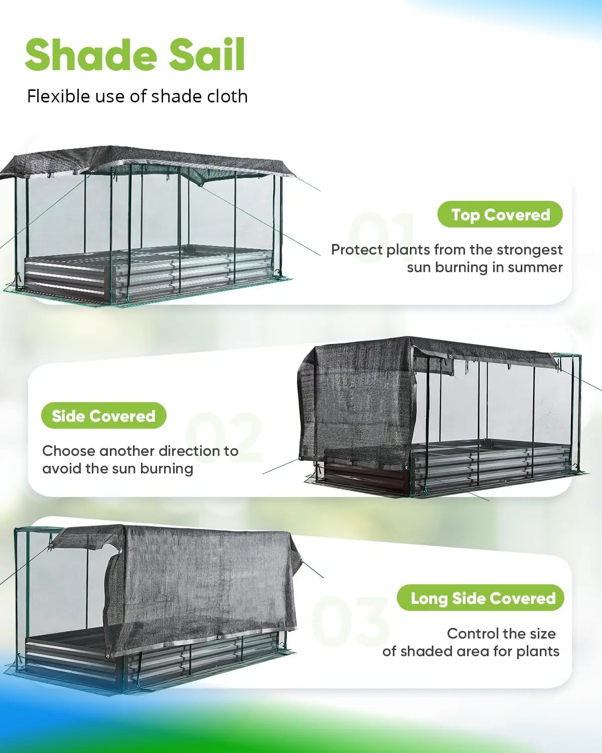 23406-6D195B.jpg raised garden bed with crop cage plant protection net tent and shade cloth kit