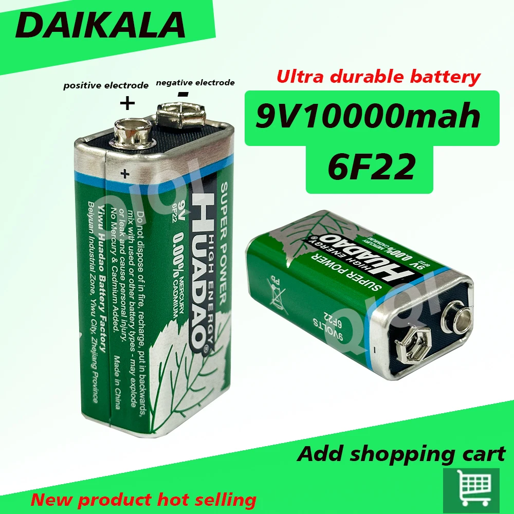 

9V10000mAh Carbon Dry Battery, Suitable for 6f22 Remote Control, Wireless Microphone, Universal Multimeter, Smoke Alarm