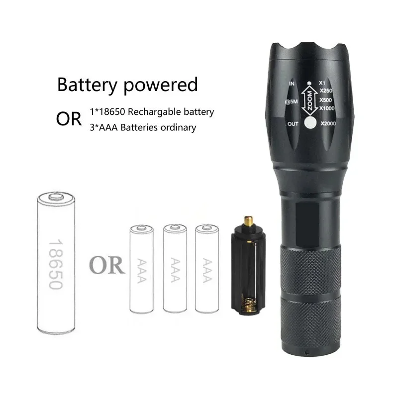 Lanterna Tática LED - Pacote Com 2 Unidades E 6 Pilhas AAA