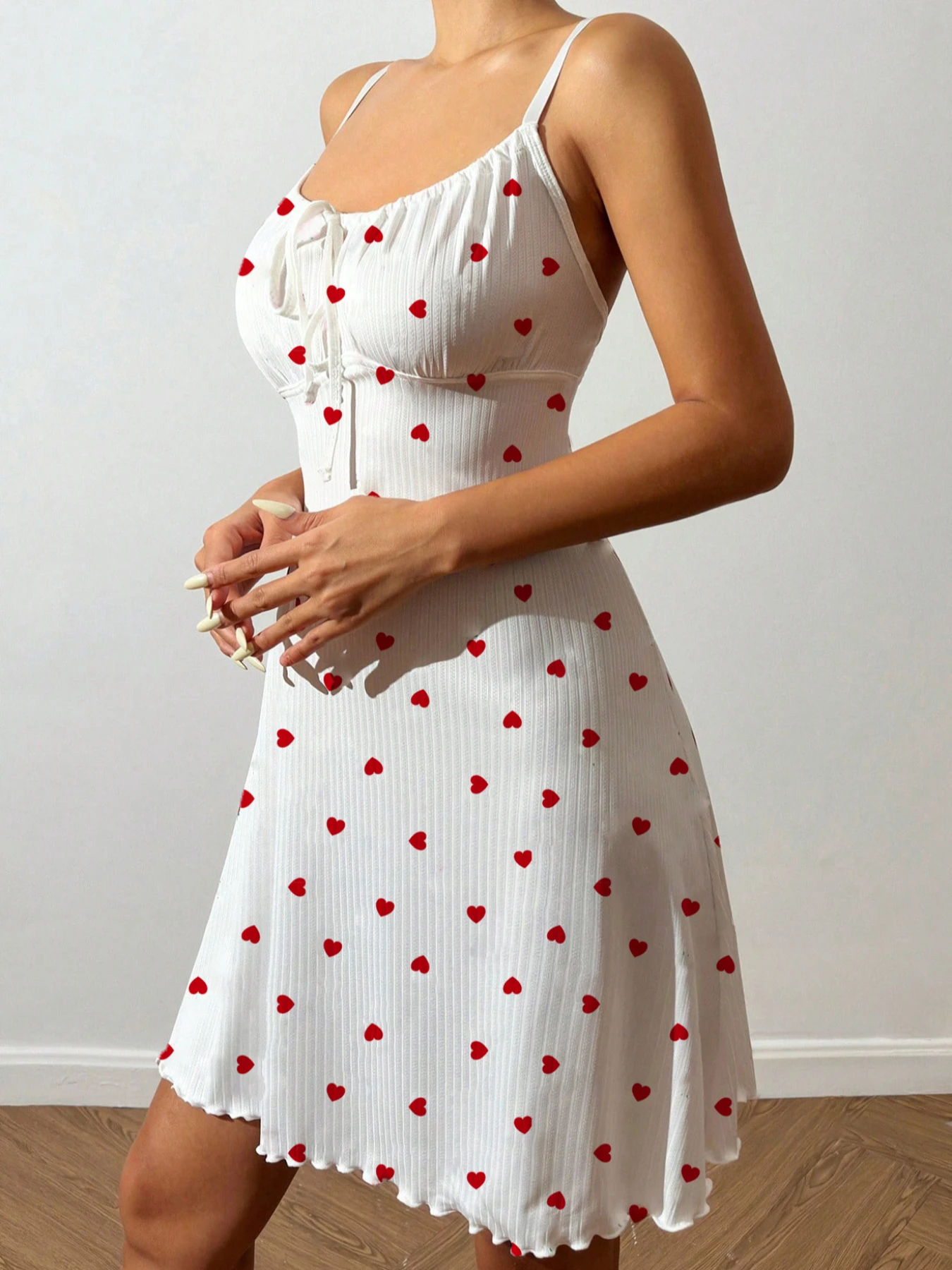 Women's Sleepwear Sexy Nightdress Night Gown Heart Printed Halter Neck Pajama Mini Dress Casual Sleepshirts Nightdress - 3