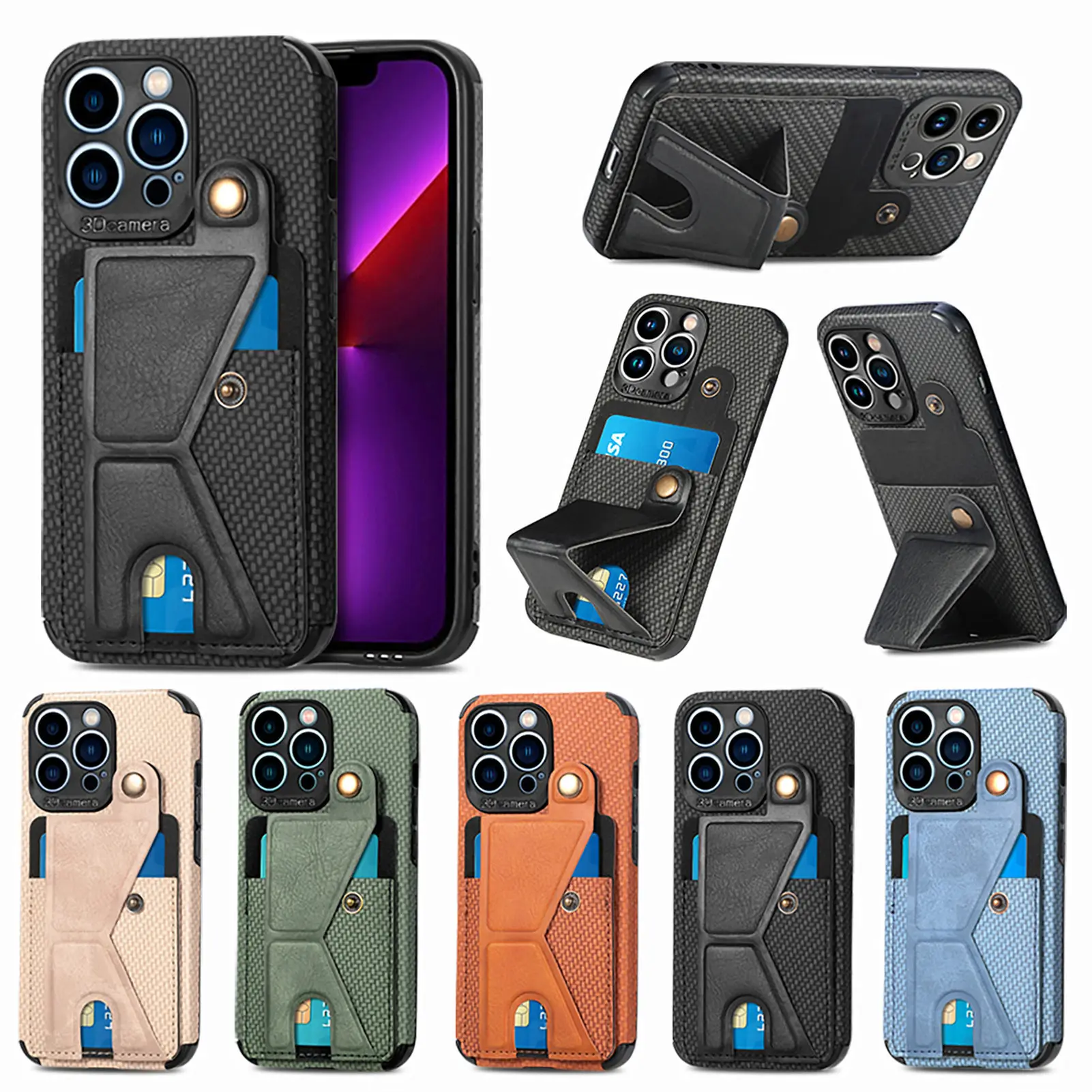 Magnetic Suction Leather Kickstand Cover with Hidden Card Slot