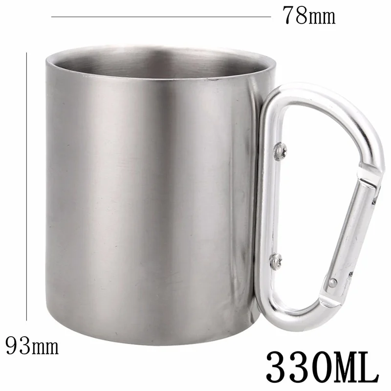 Stainless Steel Travel Tumbler with Self-Locking Carabiner Handle - 300ml
