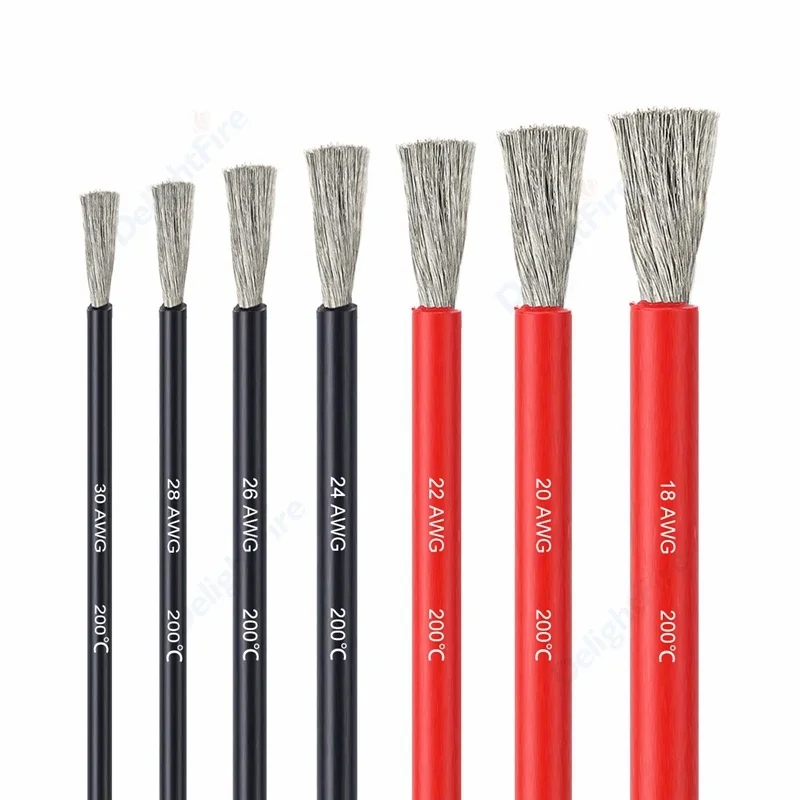 Cavo In Silicone Nero Rosso 22 20 18 16 14 12 10 8 6 Awg Cavo Elettrico Flessibile Resistente Al Calore Per Cablaggio Automobilistico Della Batteria D