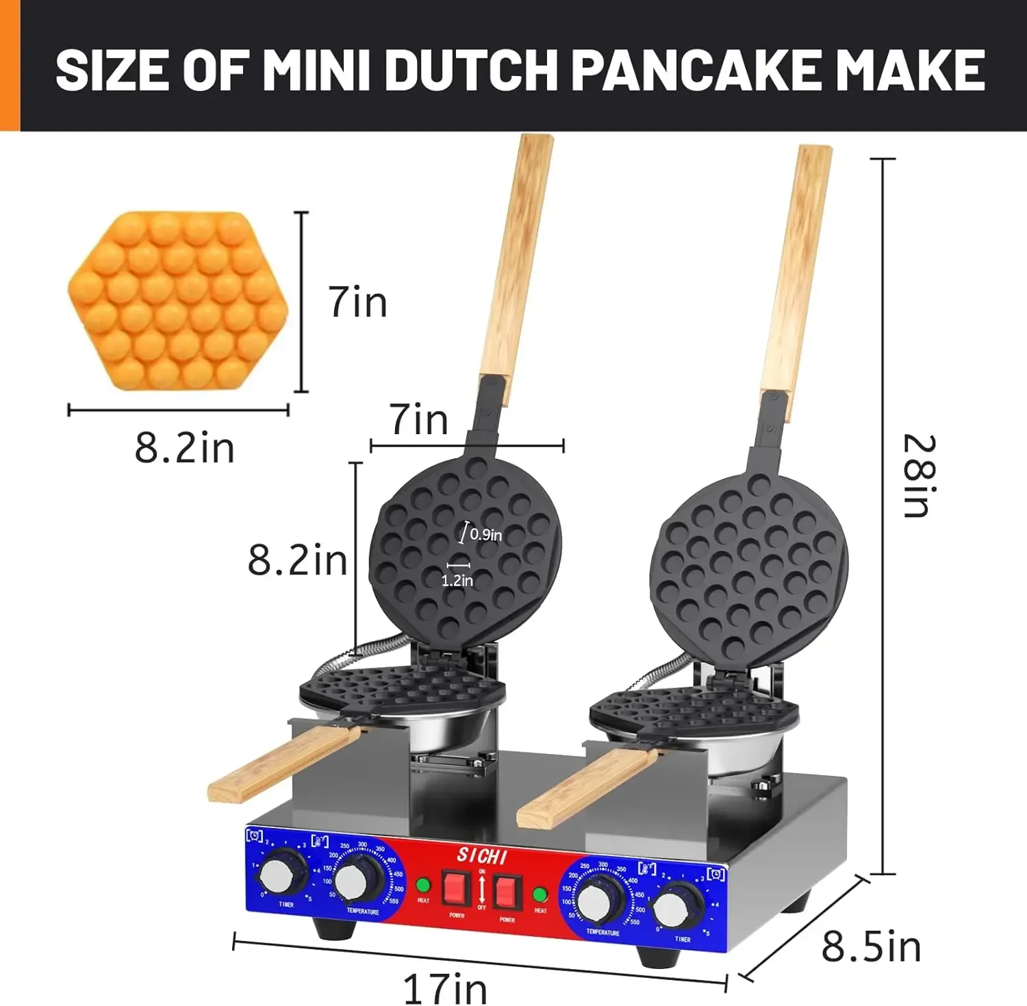 Waffle Maker Machine with 550℉Heating and Timer Control,7'' x 8'' Large Egg Pancake Double-sided Egg Waffle Maker with Nonstick, 2