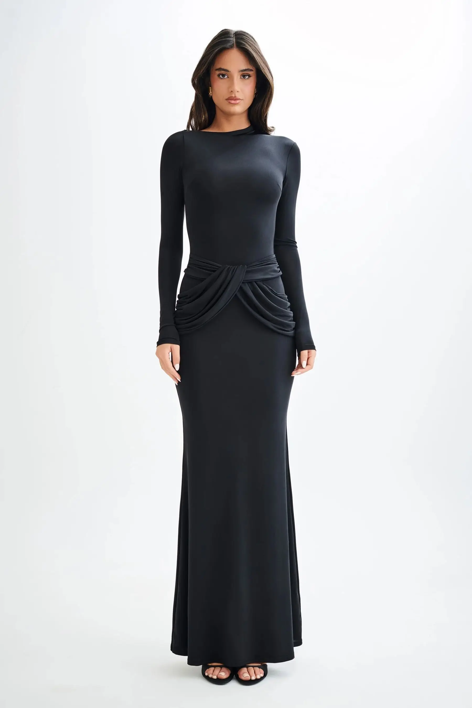 Elegant Long Sleeved Elastic Tight Long Dress Women Bodycon Pleated Evening Dress Slimming Party Club Vestido Fall