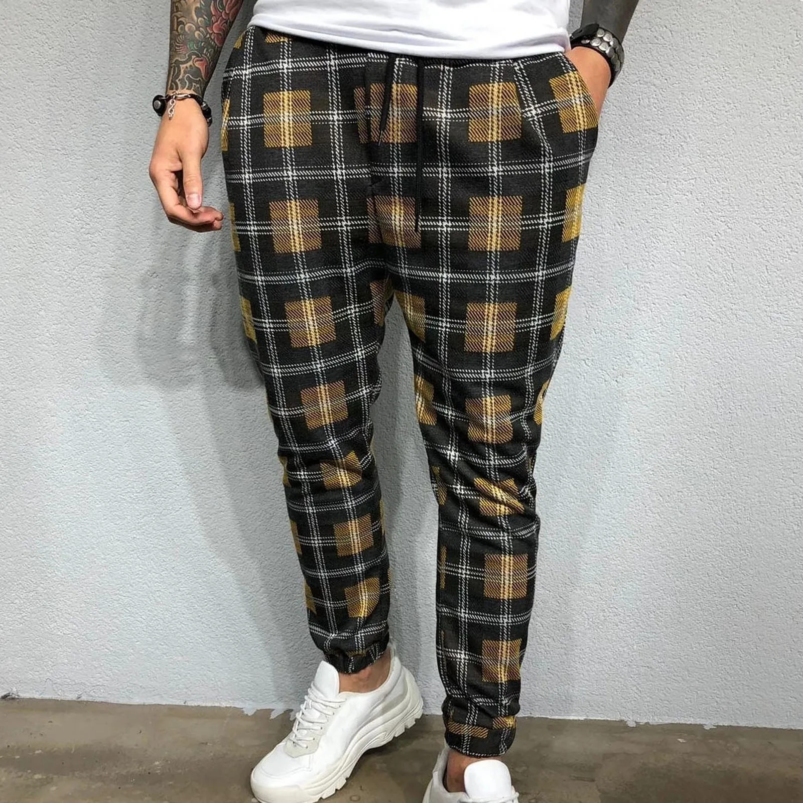 Men's Sports Plaid Sweatpants Fitness Trousers Casual Jogging Street Tracksuit Pants With Pockets Trousers Streetwear men's workout joggers