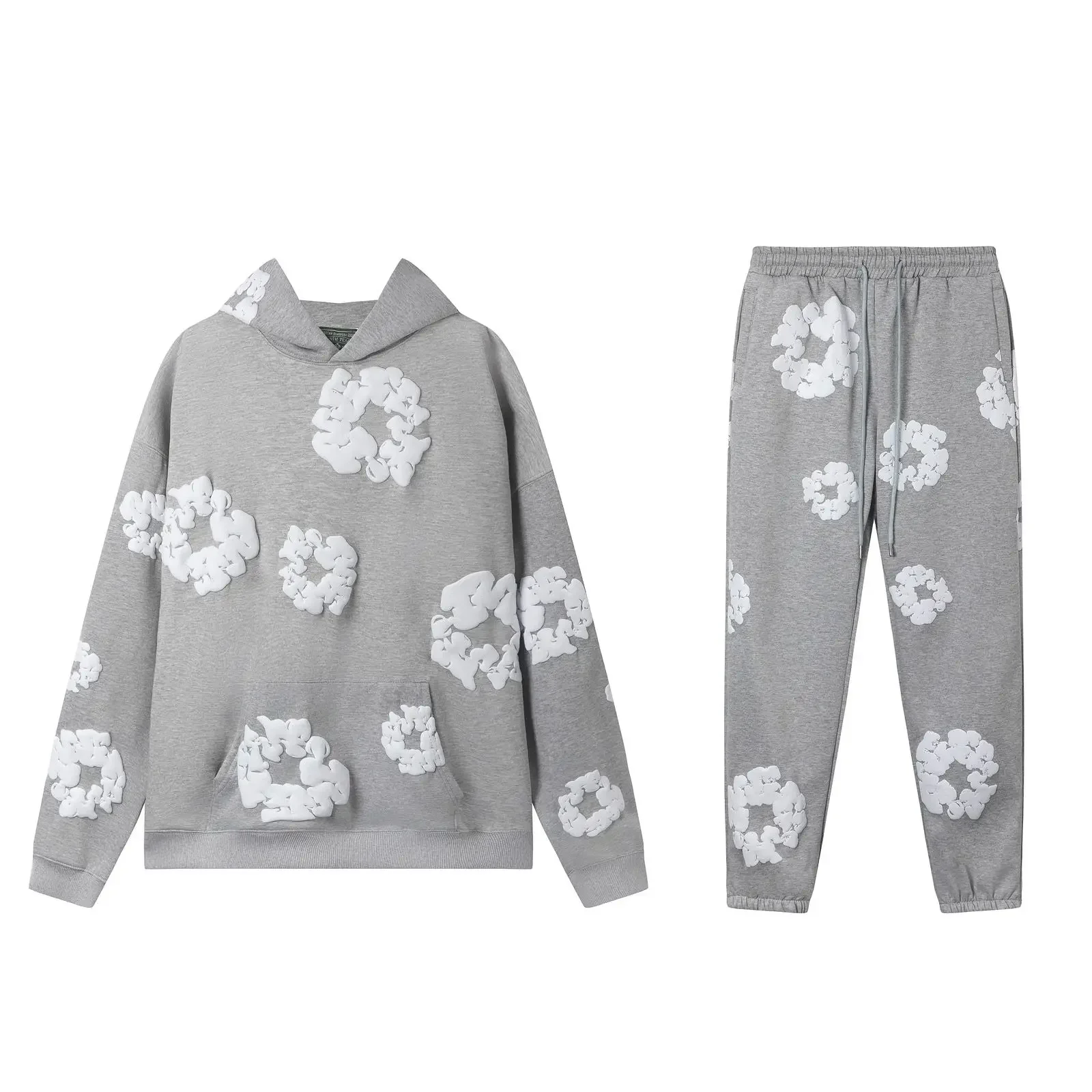 New Fashion Men's Women's Same Foam Printing High Street Loose Hooded Sweater with Casual Sweatpants Set 6