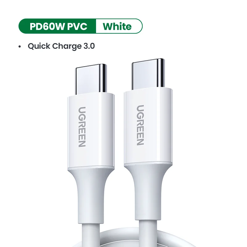 thumbnail image 1 of UGREEN - Cable USB C a USB tipo C de 2 unidades, 60 W, para Samsung, MacBook, iPad Pro, cable de carga USB tipo C de 3 A, carga rápida 4.0, USB C, 1 of 5