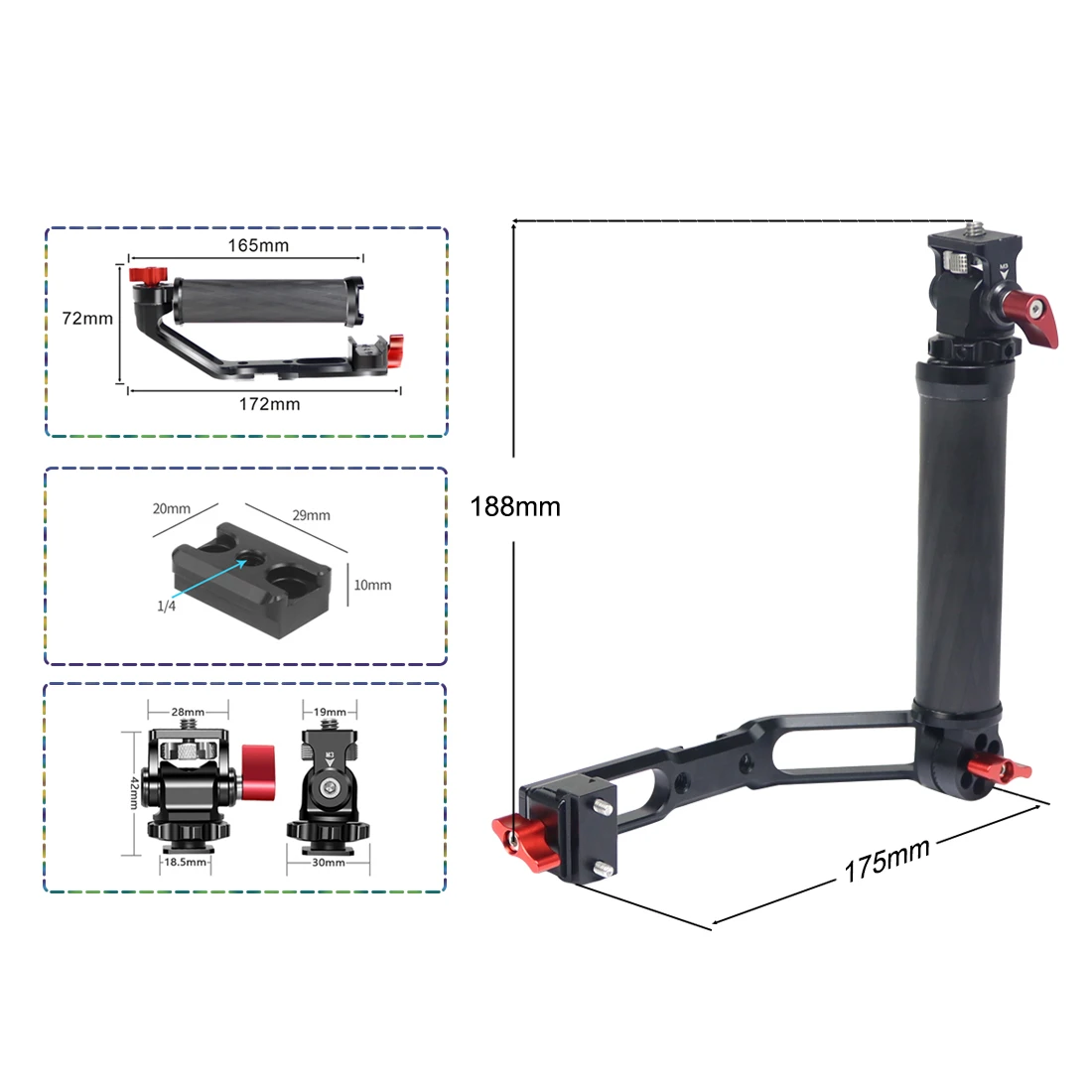 Carbon Fiber L Bracket Handle Grip Foldable Cold Shoe Mount Clamp for Ronin RS3