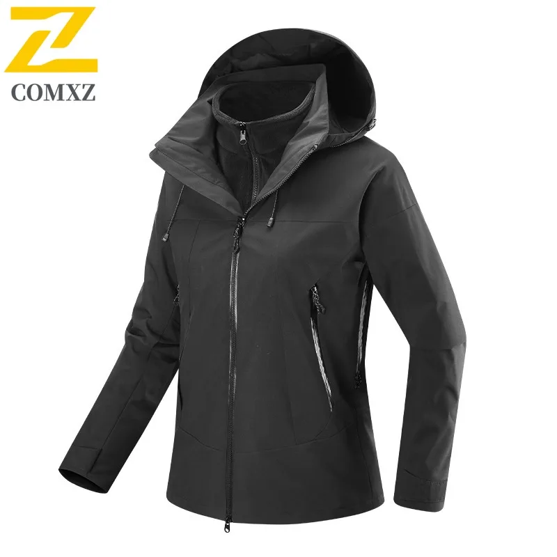 COMXZ Mens Windbreaker Jacket High Quality Windproof Ski Camping Hiking Coat Classic 3 in 1 Climbing Wear Resistant Outerwear