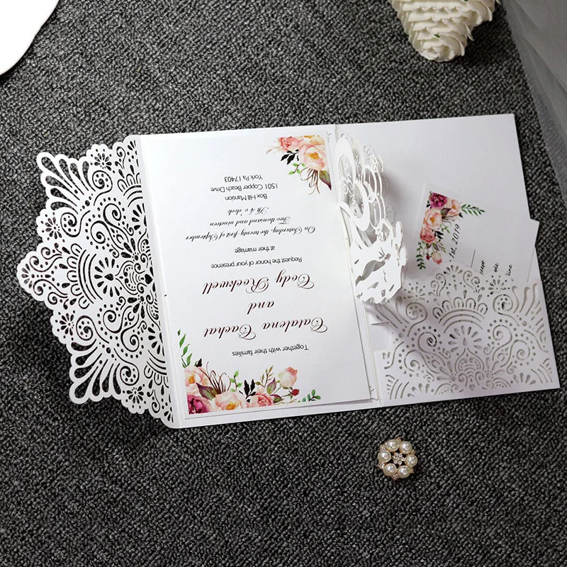 Laser Cut Bride And Groom Wedding Invitations Card 3D Tri-Fold Diamond Ring Greeting Card Wedding Party Favor Supplies 25/50pcs