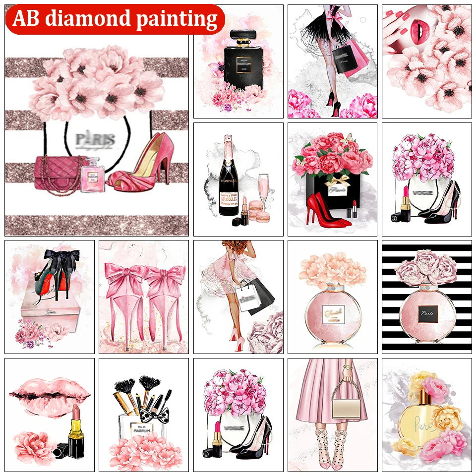 Diamond Painting Full Square Round Perfume Lipstick High Heels Fashion Art  Decoration 5D Mosaic DIY Diamond Embroidery