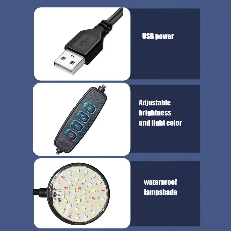 LED Lamp Aquarium Light Aquarium Lamp 5W7W Fish Tank Clip Lamp USB Power Decorate