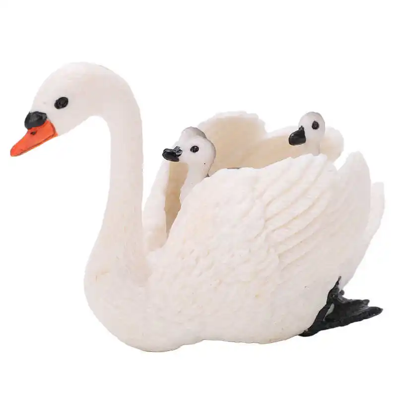 

White Swan Model Toy Fine Details Carrying Small Swan Swan Model Toy Educational for Collection for Kids