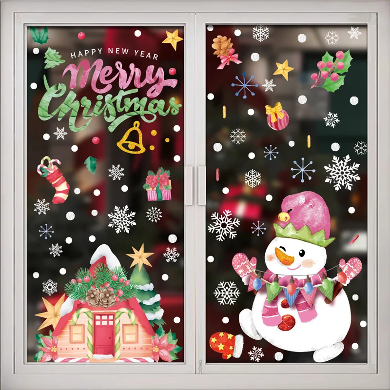 Pink Santa Claus Christmas Window Stickers cute Reindeer Gingerbread Man Wall Sticker home Decoration Decal Noel Kerst Navidad