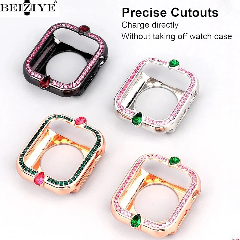 

Luxury Metal Protective Case For Apple Watch 40mm 44mm Women Shiny Diamond Cover Accessorie For iWatch Series SE 6 5 4 Bumper