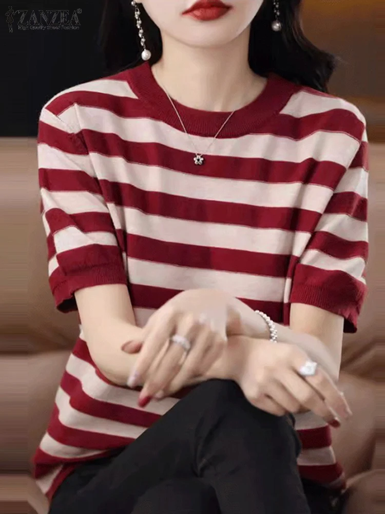 

2024 стильная Корейская рубашка ZANZEA, модные летние полосатые топы с коротким рукавом, женская элегантная повседневная Офисная Рабочая блузка, женская блузка