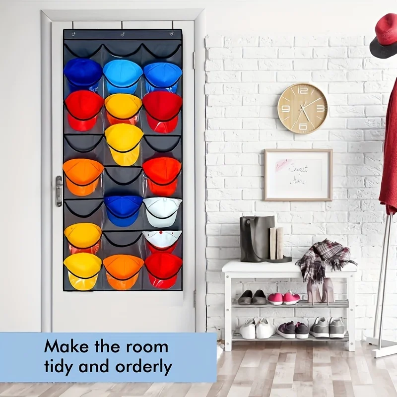 1pc Over The Door Hat Organizer, Baseball Caps Stoarge, Hat & Ball Caps Display, Fitted For Closet Wall Mount Bag With Lar