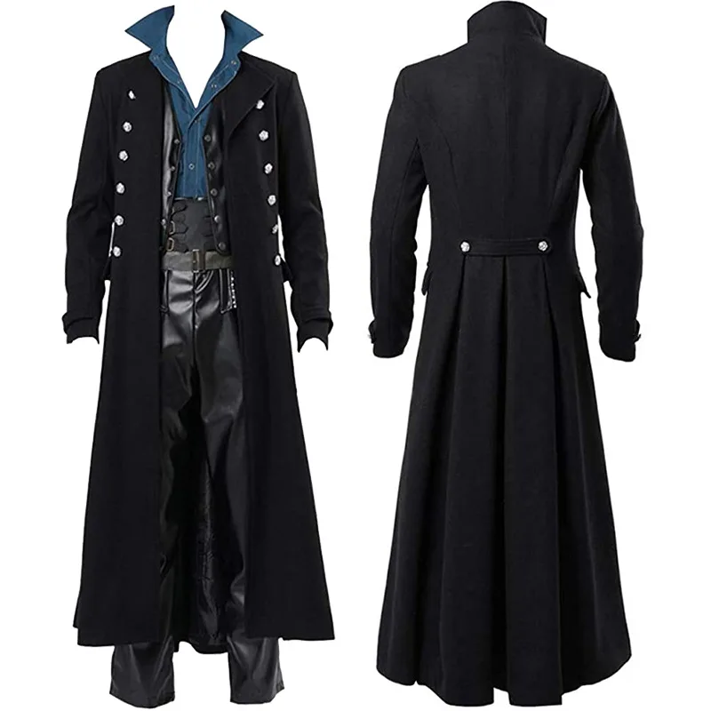 

Medieval men's steampunk vintage jacket Gothic Victorian era jacket uniform Halloween role-playing costume super long style