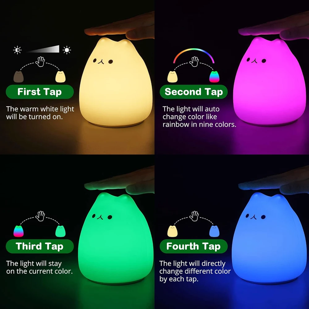 LED Cat Night Light for Kids Silicone Cute Cat Nursery Night Lights Portable Multicolor Christmas Gifts for Baby Children led night light night light led night lamp led atmosphere lights