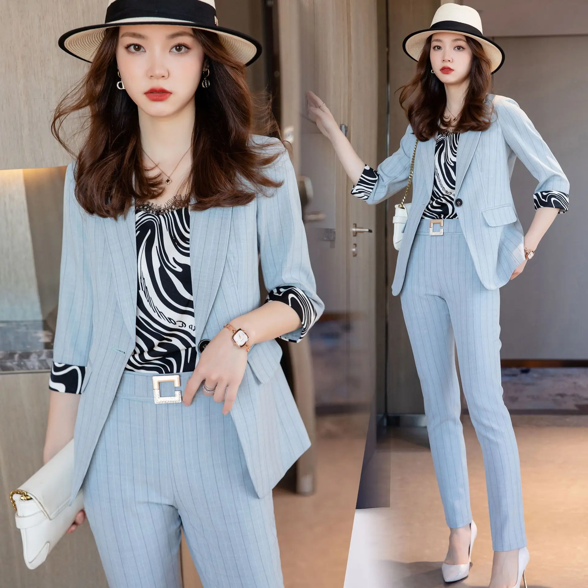 Formal Women Business Suits with Pants and Jackets Coat Spring Summer Female Blazers Pantsuits Professional Trousers Set