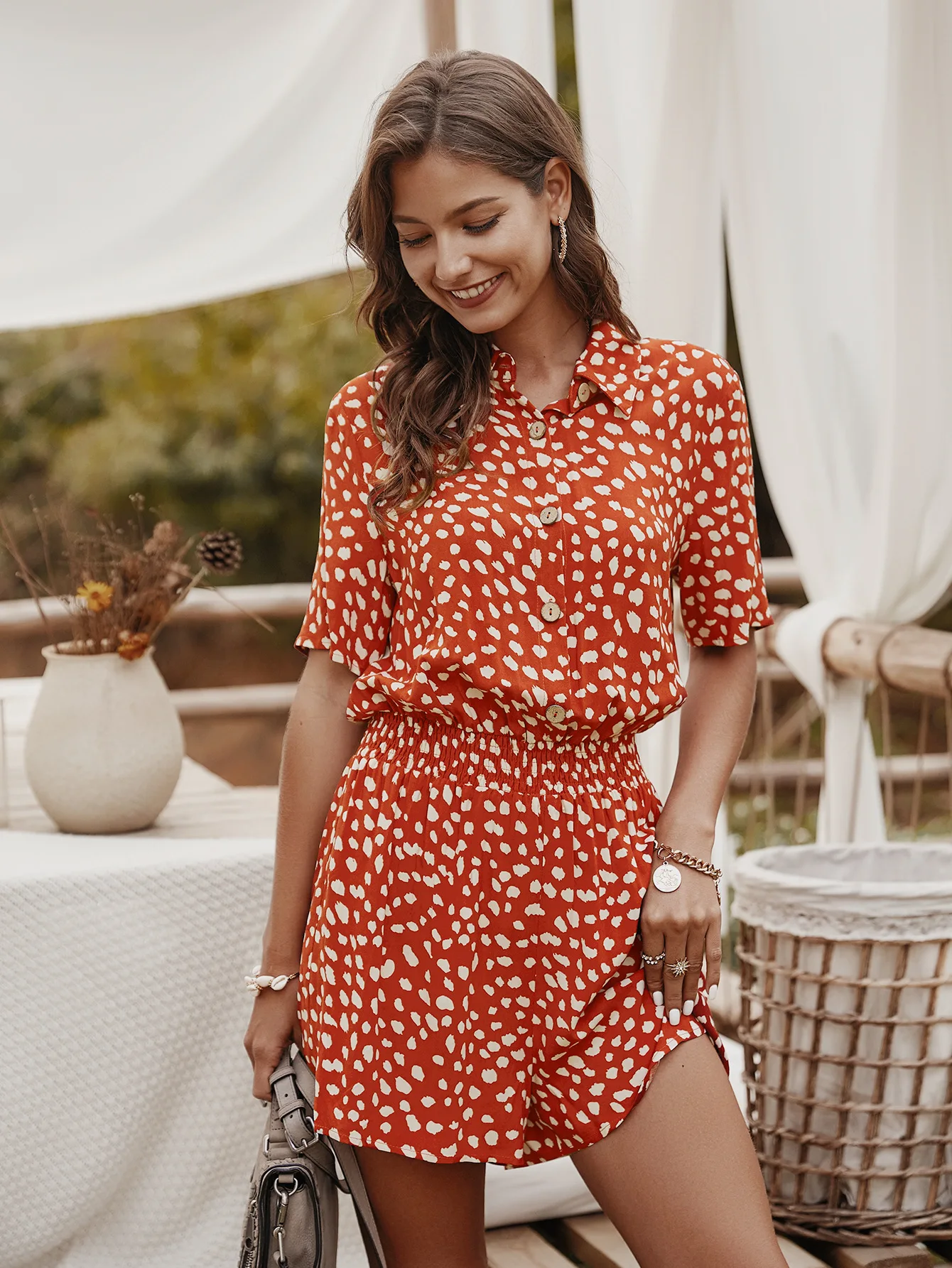 Women Short Jumpsuits Rompers Summer Casual Small Floral Shirt Overalls  Jumpsuit Short Sleeve Wide Leg Loose Jumpsuit