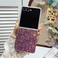 Elegant Silver Frame Bling Diamond Glitter Protective Phone Cover - Galaxy Z Flip5 (PURPLE)