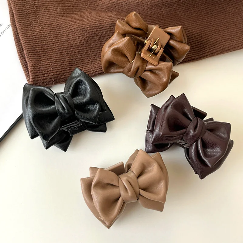 

Retro PU Leather Hair Clip For Women Bow Tie Hairpins Ponytail Barrettes Hairgrips Headwear Girl Bowknot Hair Accessories